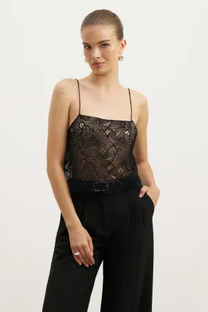 Lace Square Neck Camisole - Black Quick Access Zipper Everyday Comfort Fit
