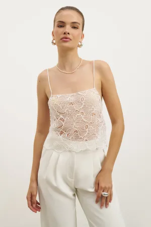 DoubleNeedle Stitching Lace Square Neck Camisole - White