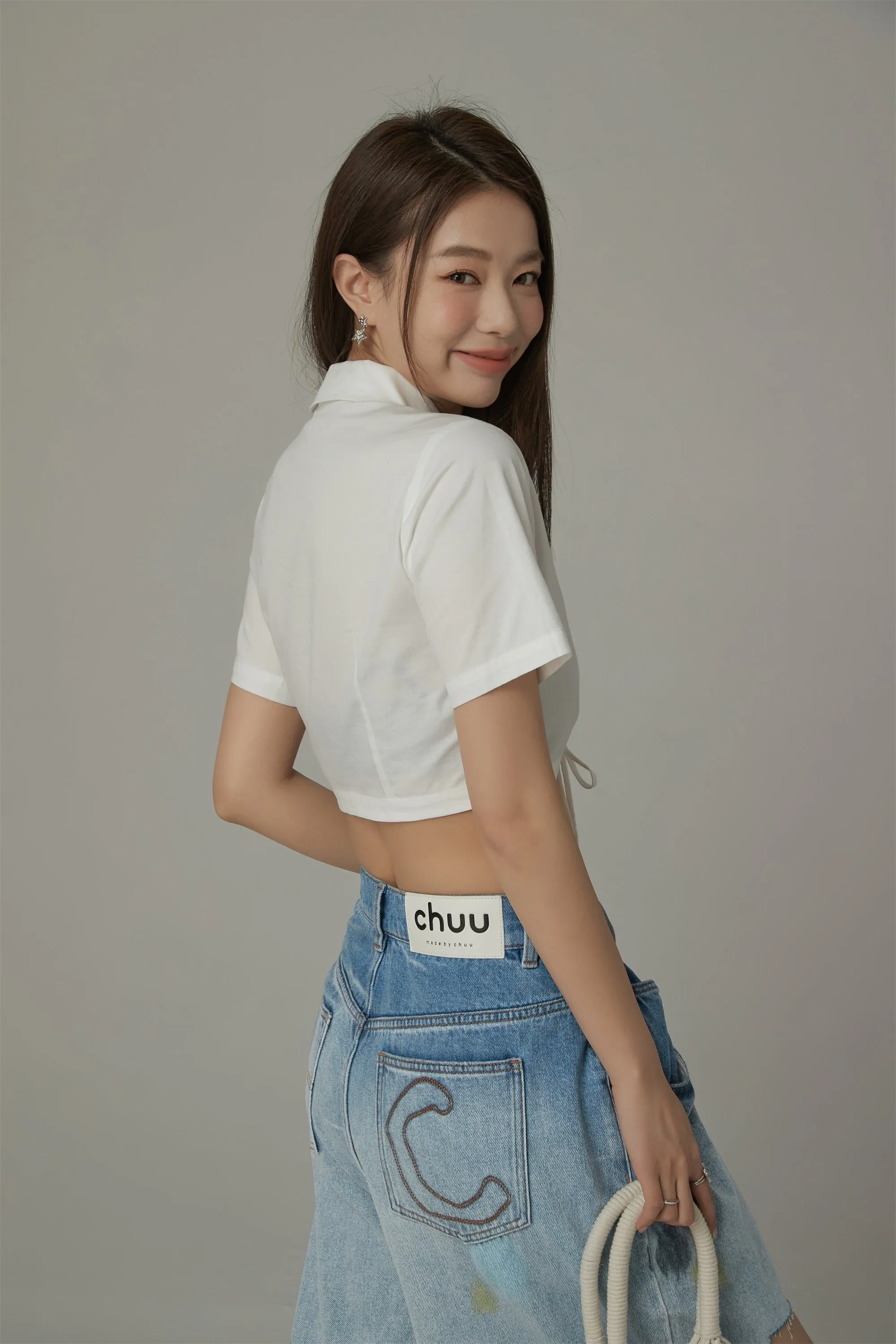 Lace Up Star Cropped Shirt