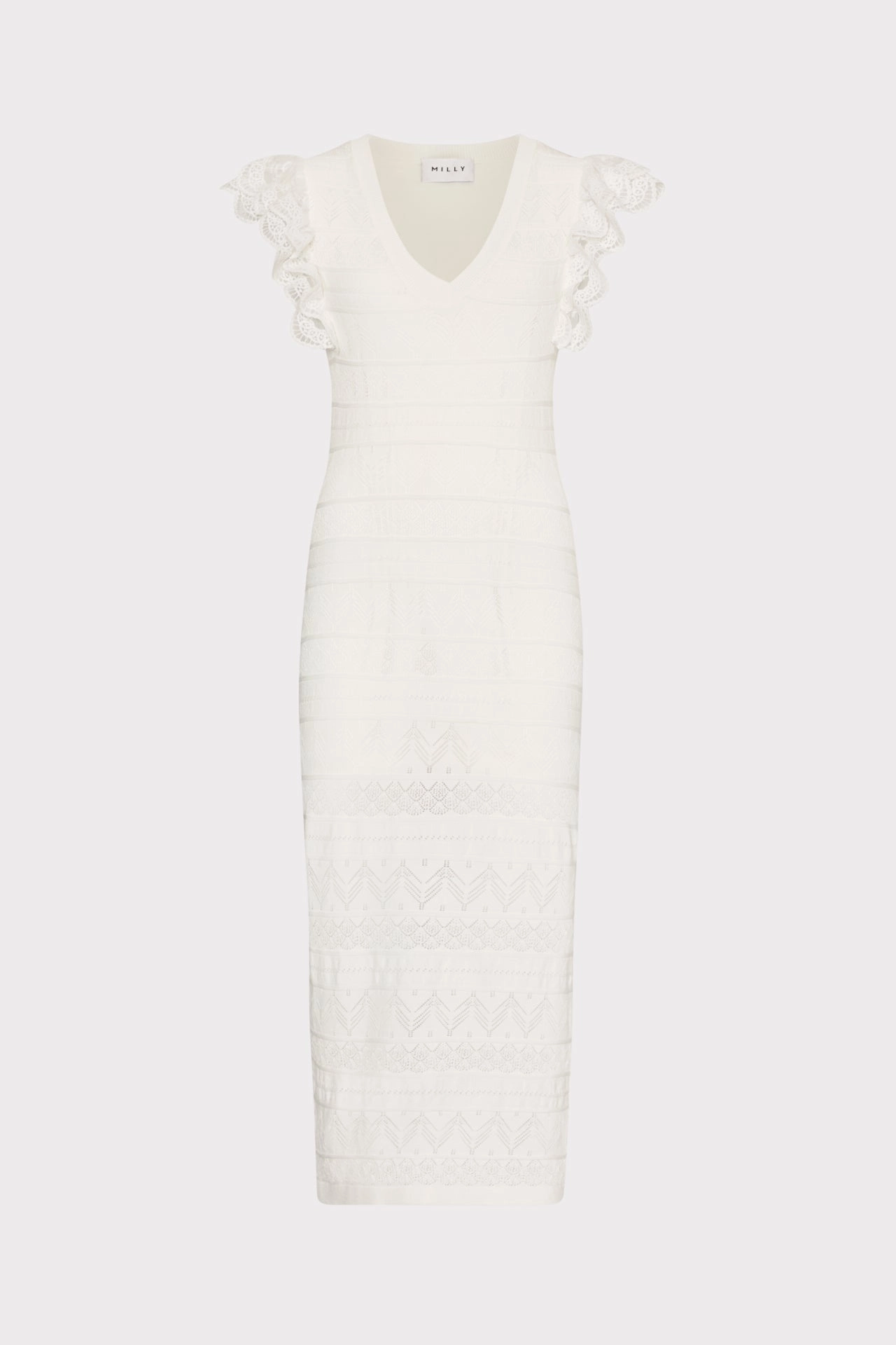 City Casual Style Classic Comfort Lace Flutter Sleeve Knit Midi Dress