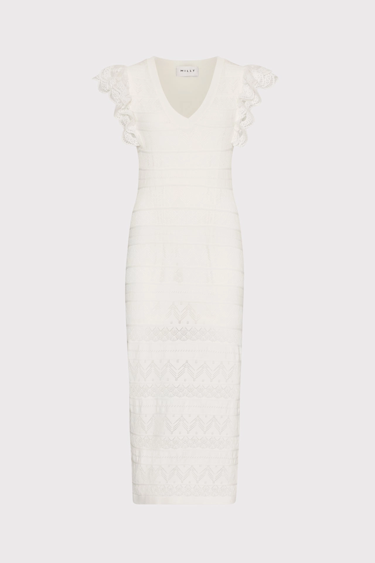 Loop Back Finish quick dry Lace Flutter Sleeve Knit Midi Dress