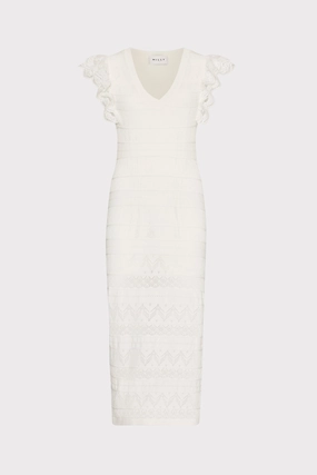 City Casual Style Classic Comfort Lace Flutter Sleeve Knit Midi Dress