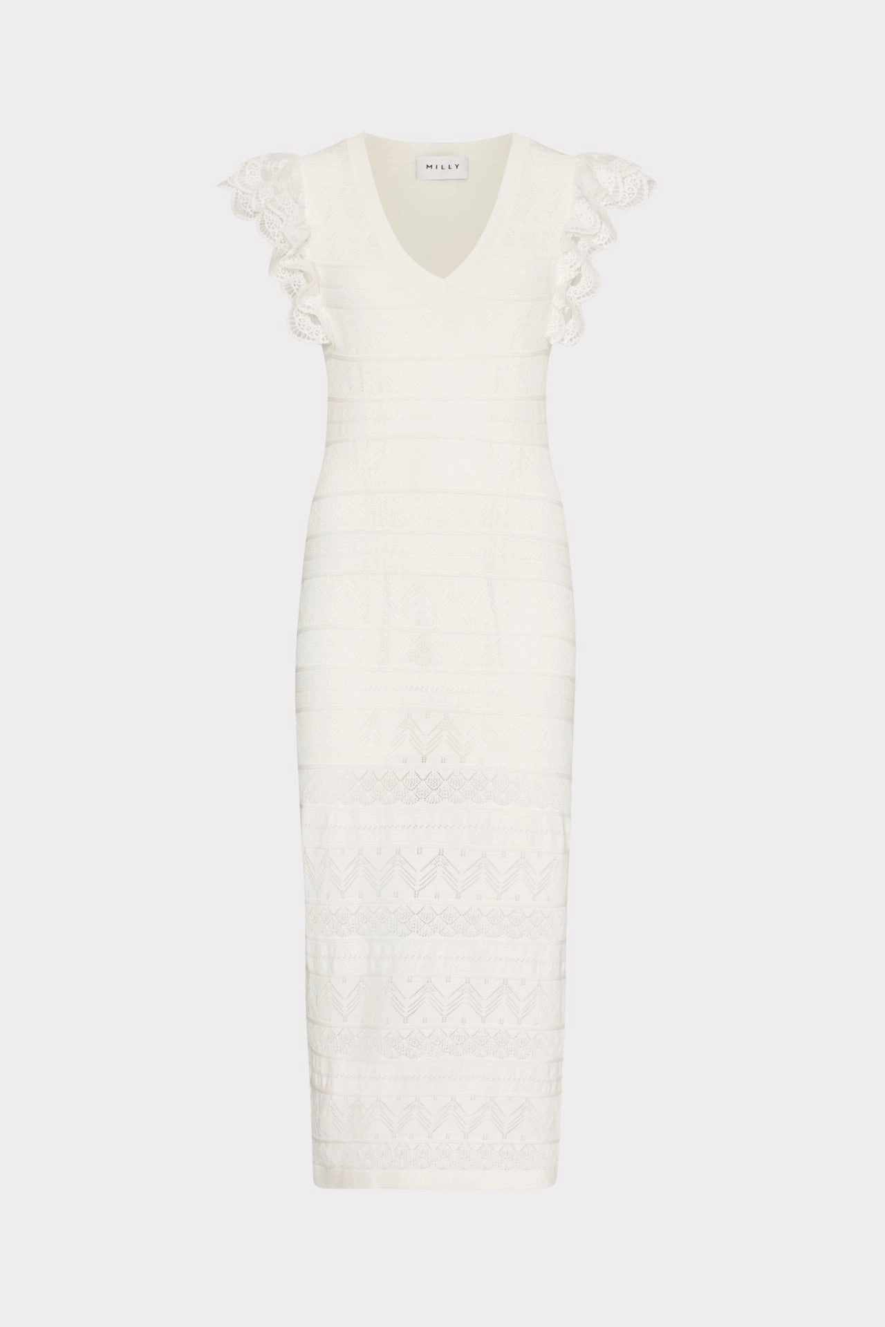 Seasonal Comforted Lace Flutter Sleeve Knit Midi Dress