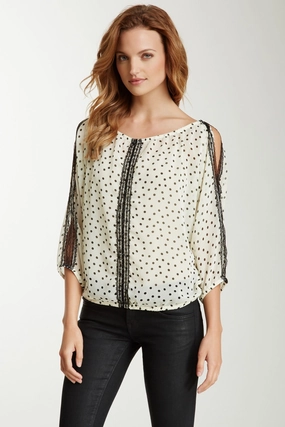 Lace Trim Dolman Sleeve Top - Cream / Black Dot SweatGuard Lining Temperature Control Fabric