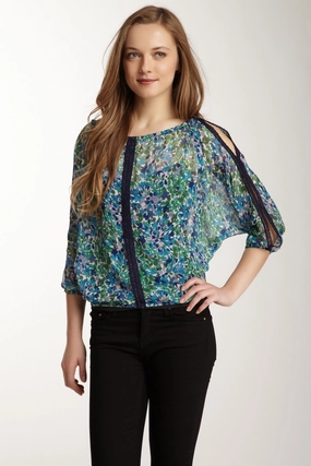 AllPurposeWear Lace Trim Dolman Sleeve Top - Turquoise / Lavender Berries