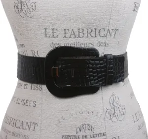 Ladies Croco Print Western Buckle Patent Leather Wide Fashion Belt