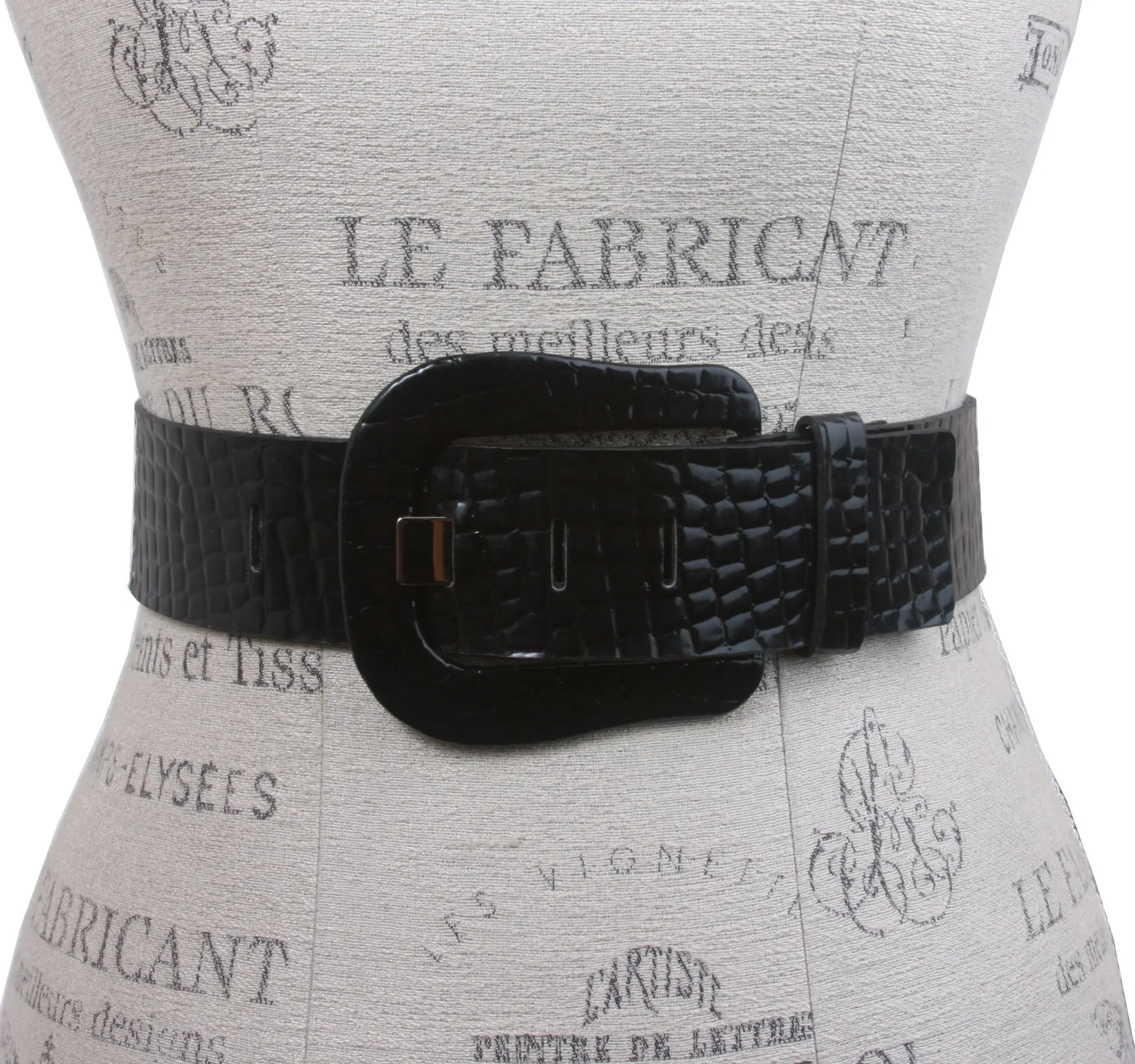 Ladies Croco Print Western Buckle Patent Leather Wide Fashion Belt