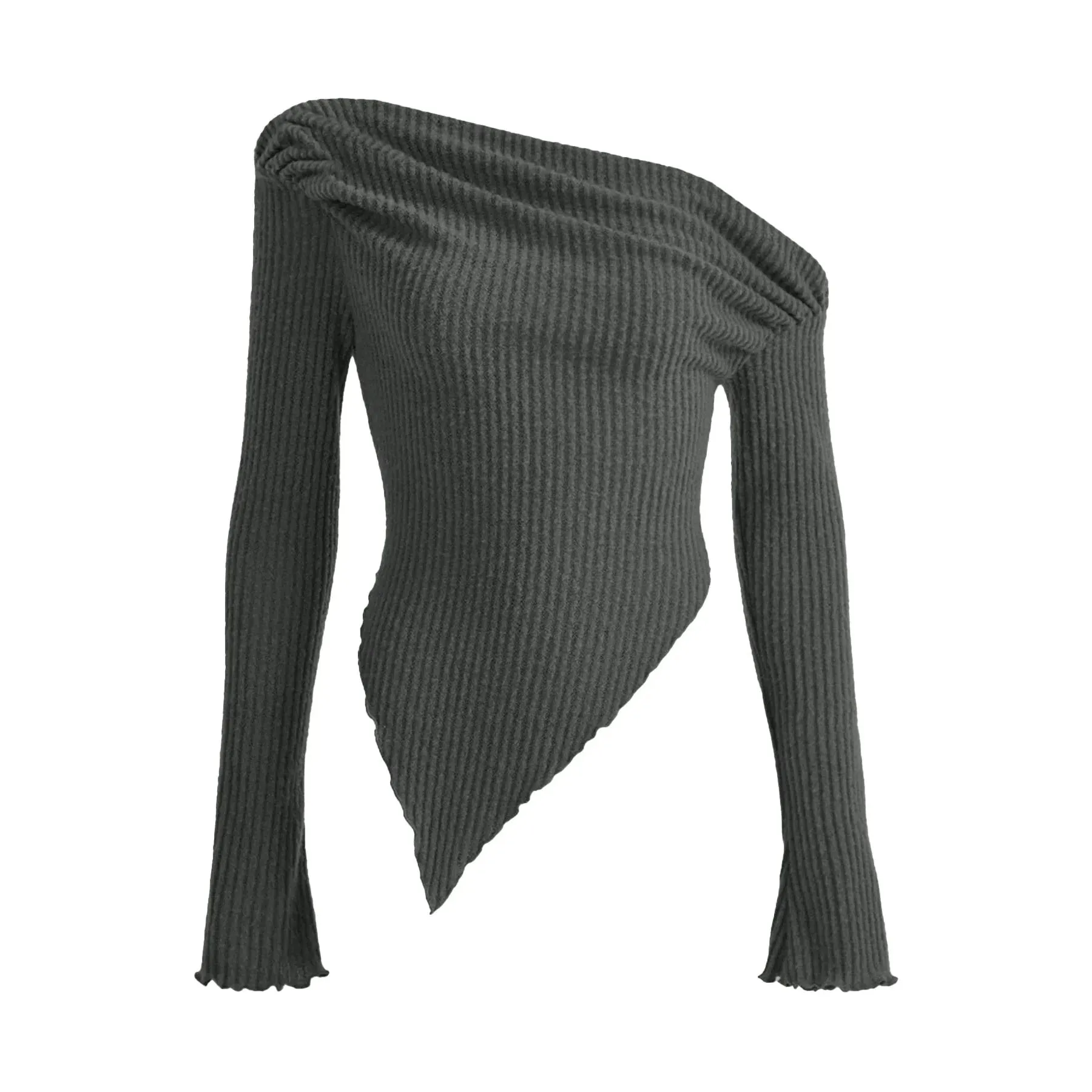 Lady New Tees Spring Sexy Crop Top Off Shoulder Asymmetrical T-shirt