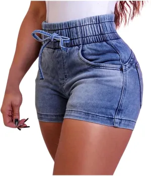 Lady Solid Color Washed Ripped High Waisted Stretch Denim Shorts High Waisted Athletic Shorts Women