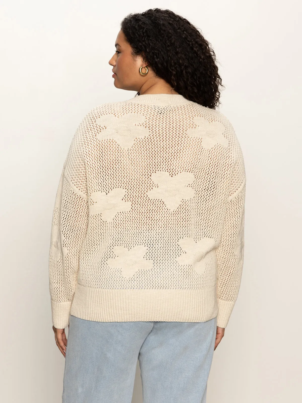 Flower Pop Open Stitch Jacket Eco Natural Extended Sizing Multi Pocket Style