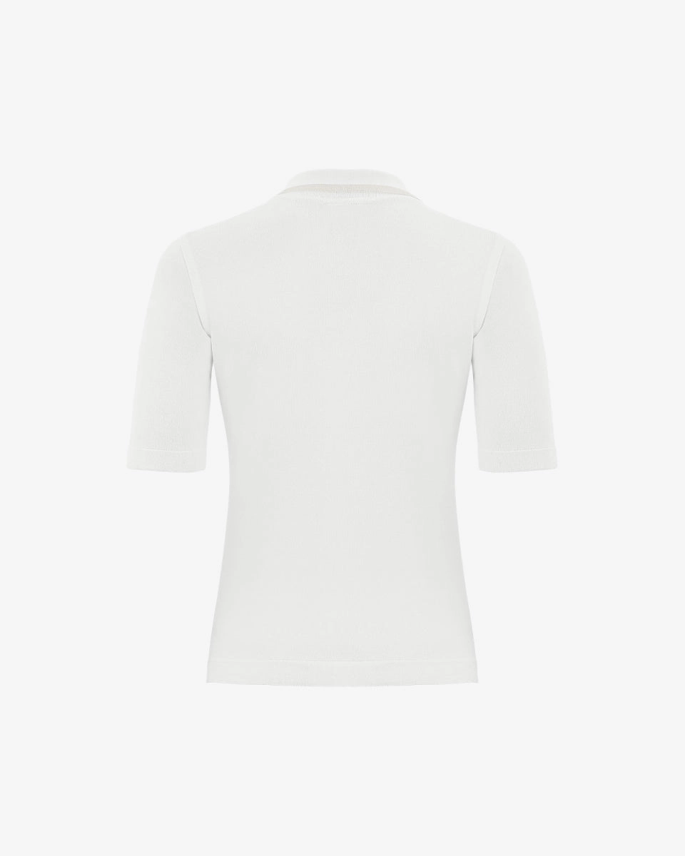 Interlock Stitch Detail Flatlock Seam Technology Front ruffled collared Knit - White
