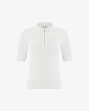 Front ruffled collared Knit - White Breathable Ventilation