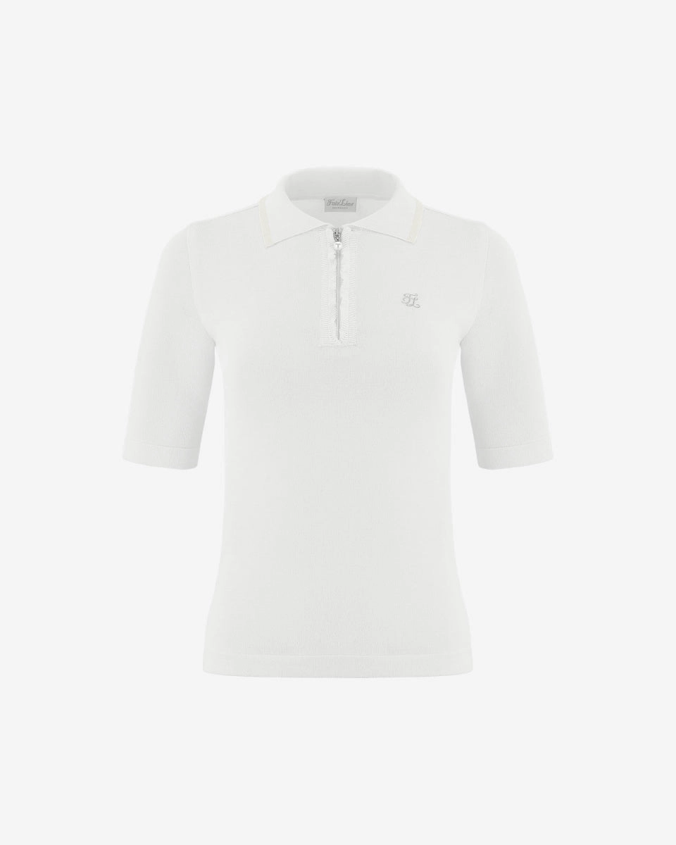 Front ruffled collared Knit - White Easycare