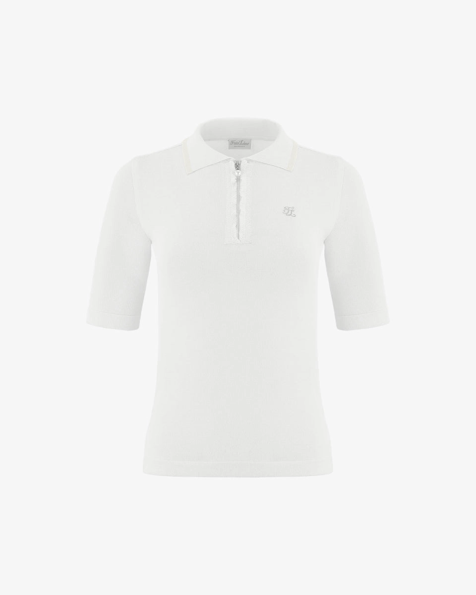 Front ruffled collared Knit - White Breathable Ventilation