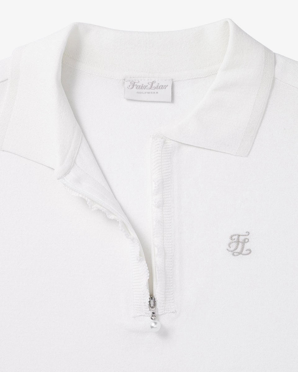 Front ruffled collared Knit - White ColorfastMaterial