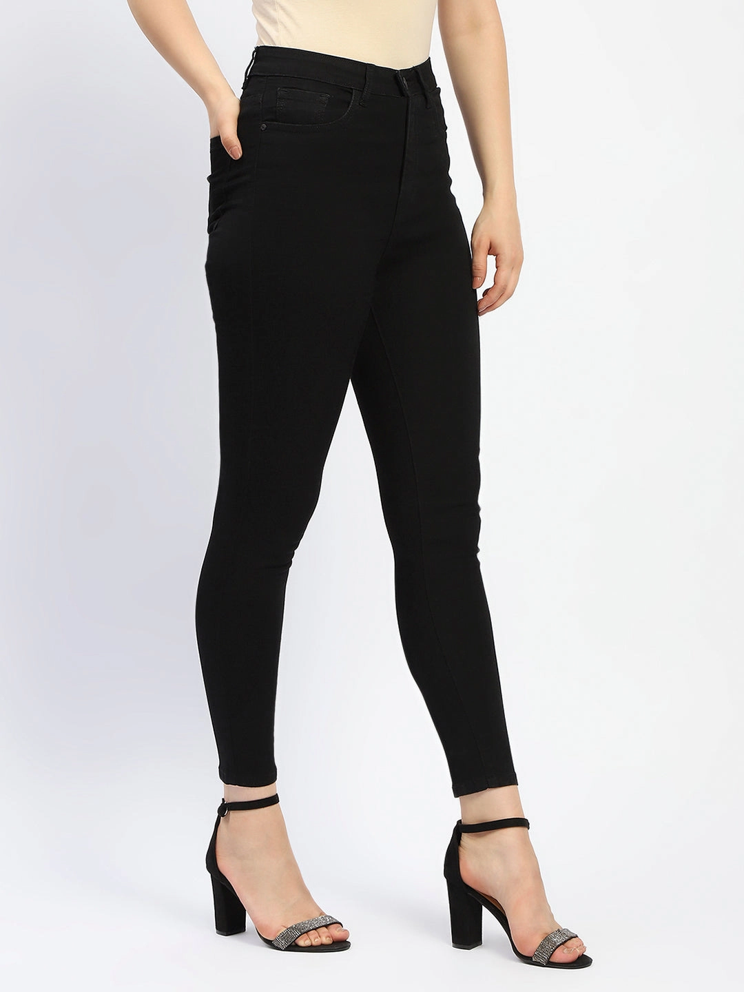 Cool And Clean Edgy Design Madame Black Skinny Fit Cotton Blend Denim