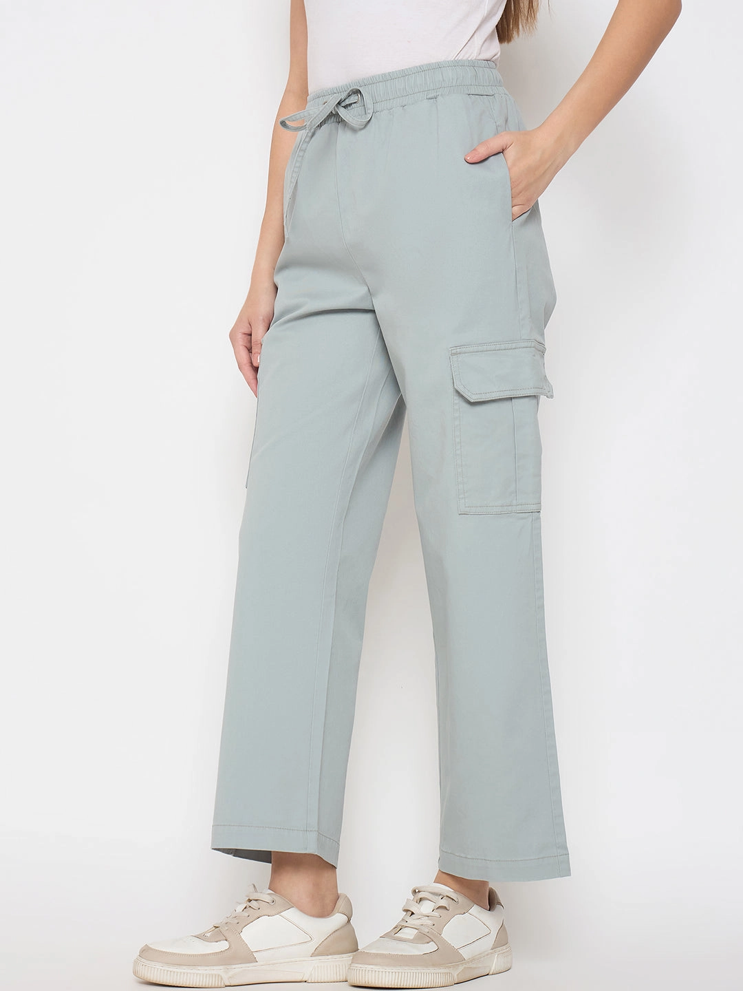 Flexible Cuffs Madame Cotton Straight Grey Cargo Pants