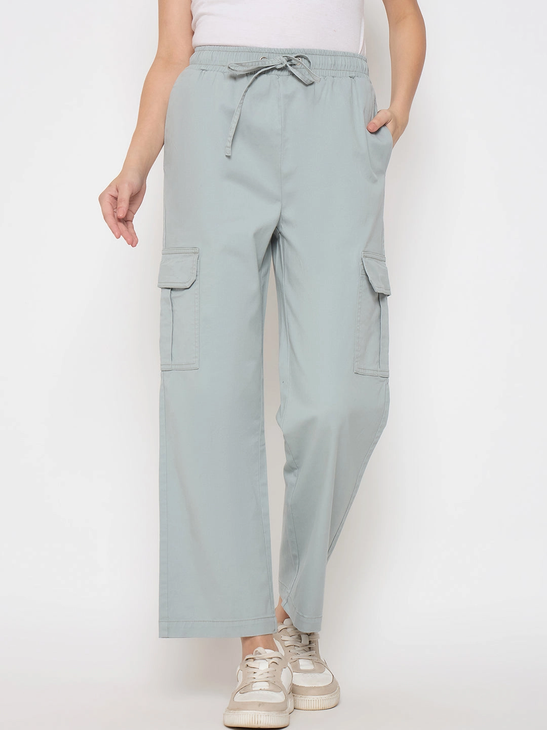Madame Cotton Straight Grey Cargo Pants TwoToneEffect