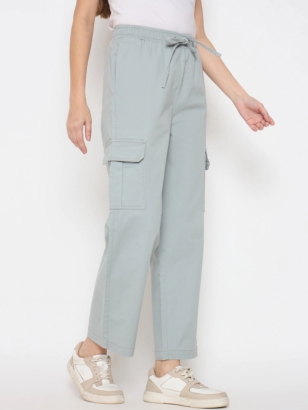 Madame Cotton Straight Grey Cargo Pants Quick Dry Material