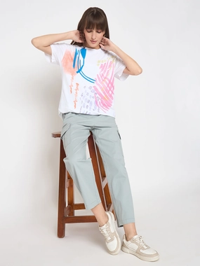 Madame Cotton Straight Grey Cargo Pants Adjustable Hem