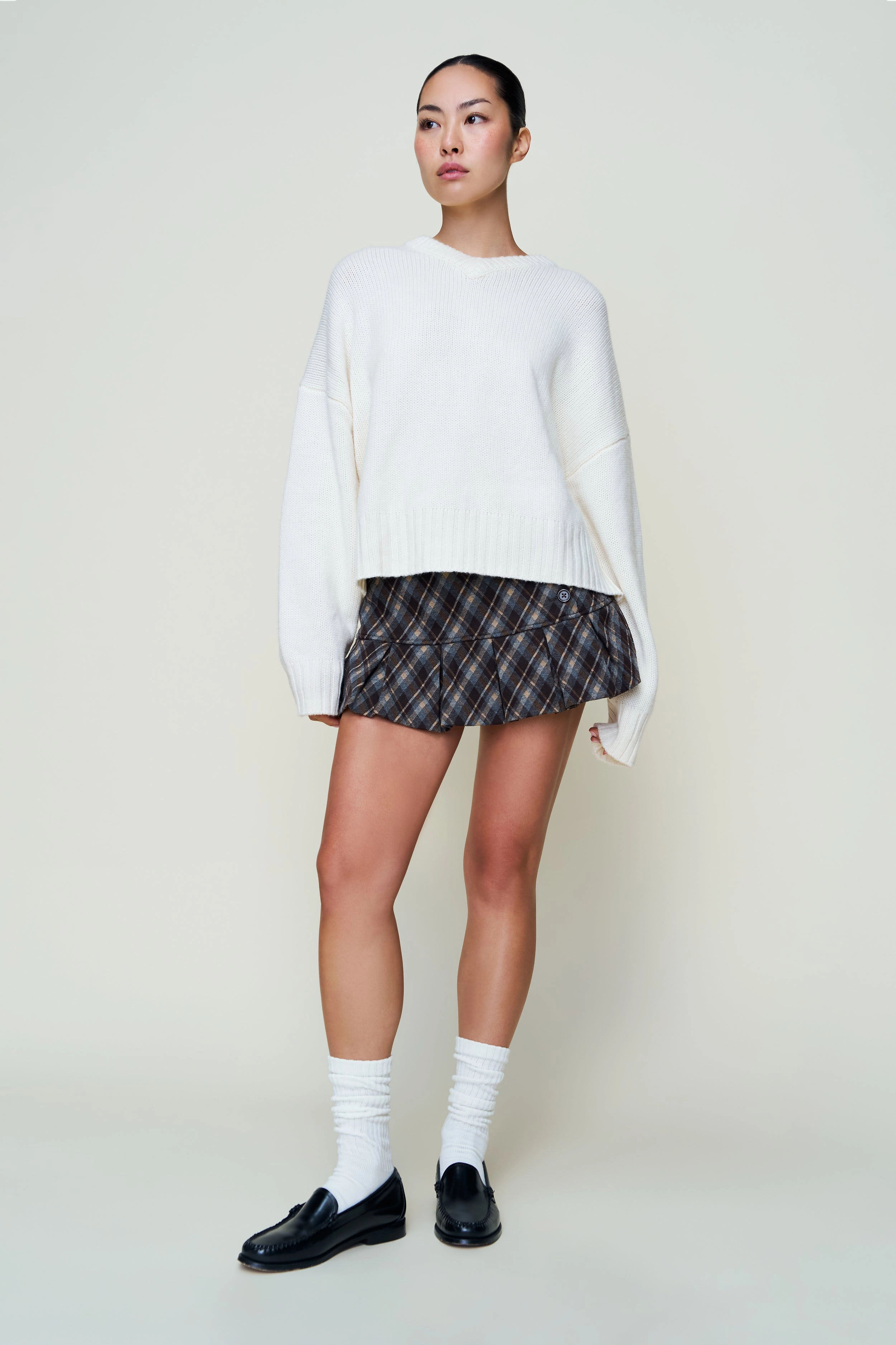Layered Edge Trim Eco Friendly Dye Joni Cashmere V-Neck Jumper