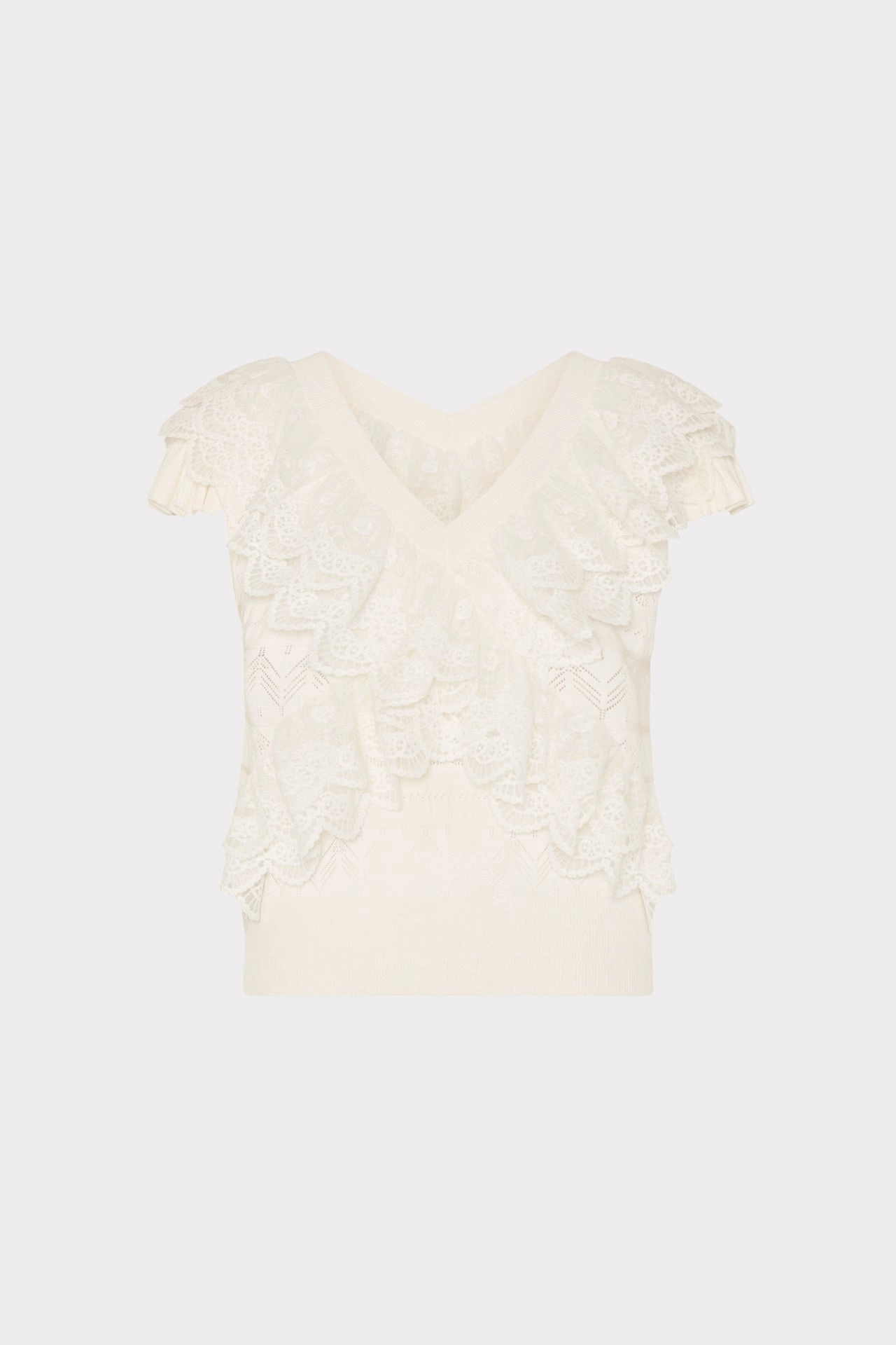 Breathable Texture Lace Ruffle Knit V-Neck Top