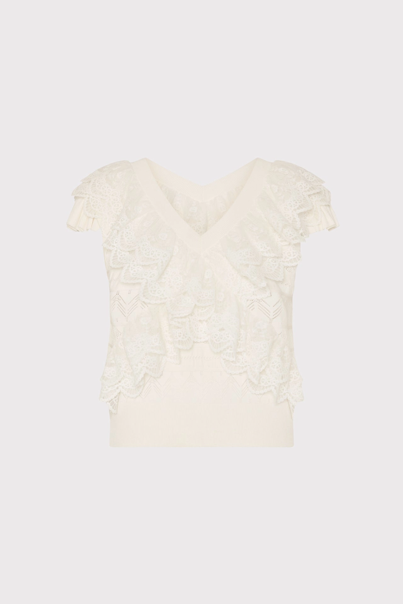 Lace Ruffle Knit V-Neck Top Casual Layer TemperatureRegulating Fabric