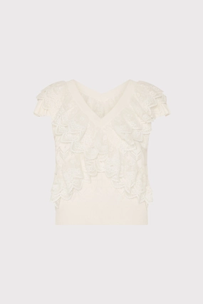 Lace Ruffle Knit V-Neck Top Casual Layer TemperatureRegulating Fabric