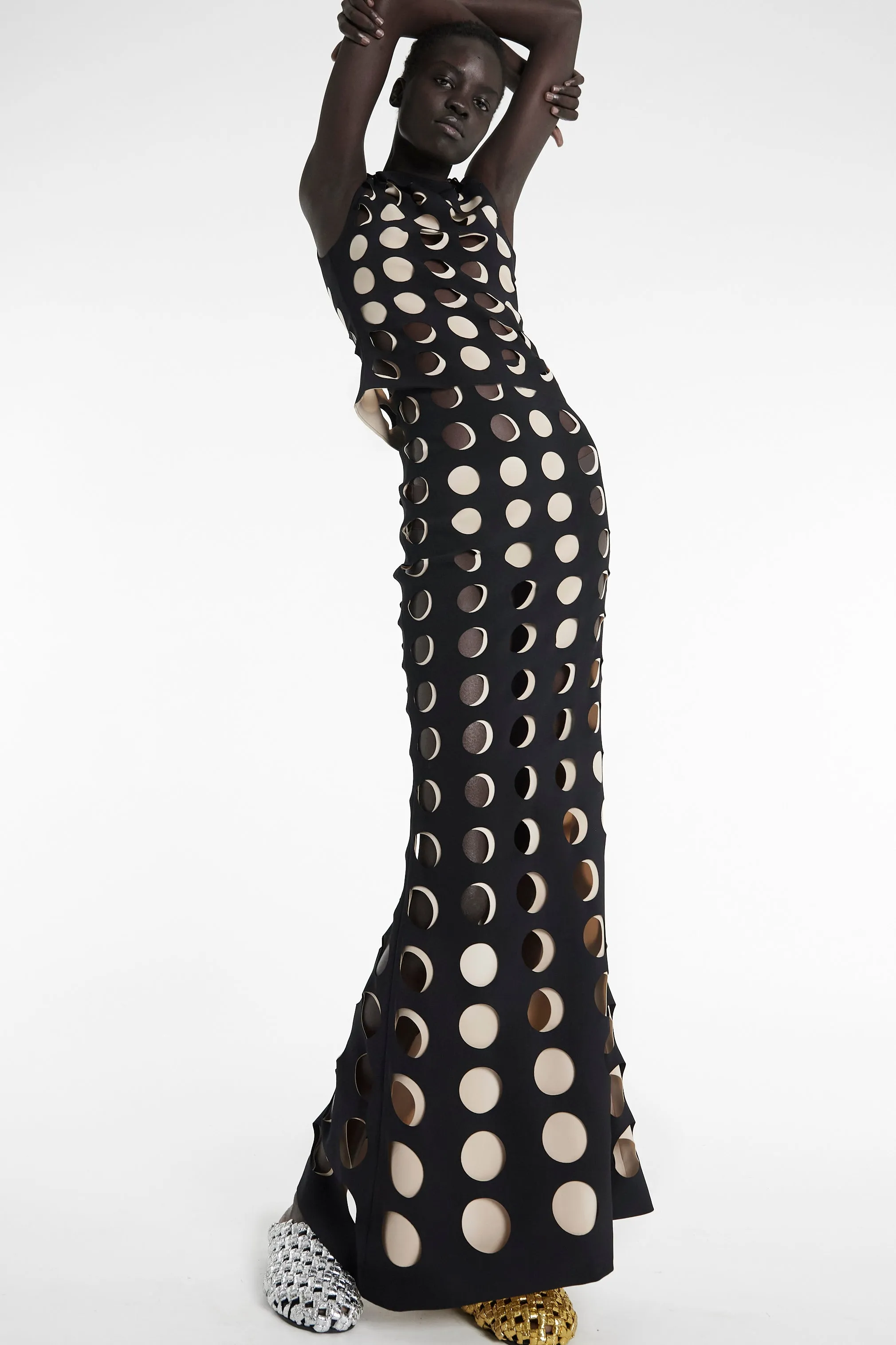 Layered Circular Cutouts Skirt Black Nude Adjustable Ties