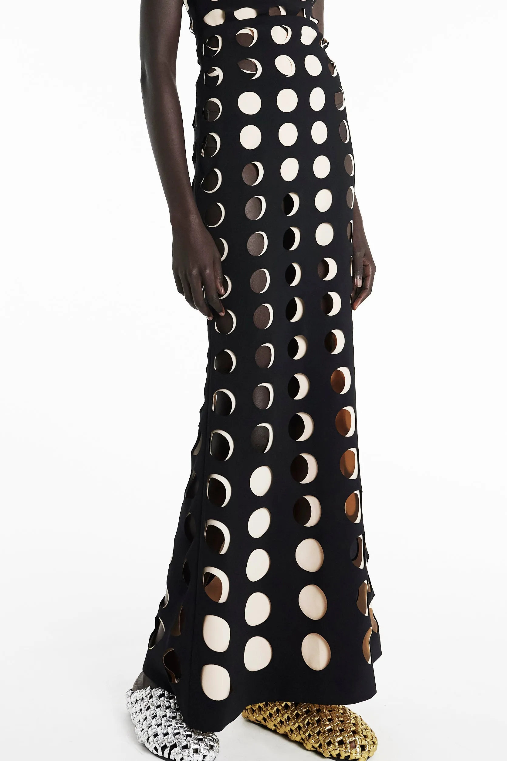 Layered Circular Cutouts Skirt Black Nude Water Repellent Finish Opaque finish