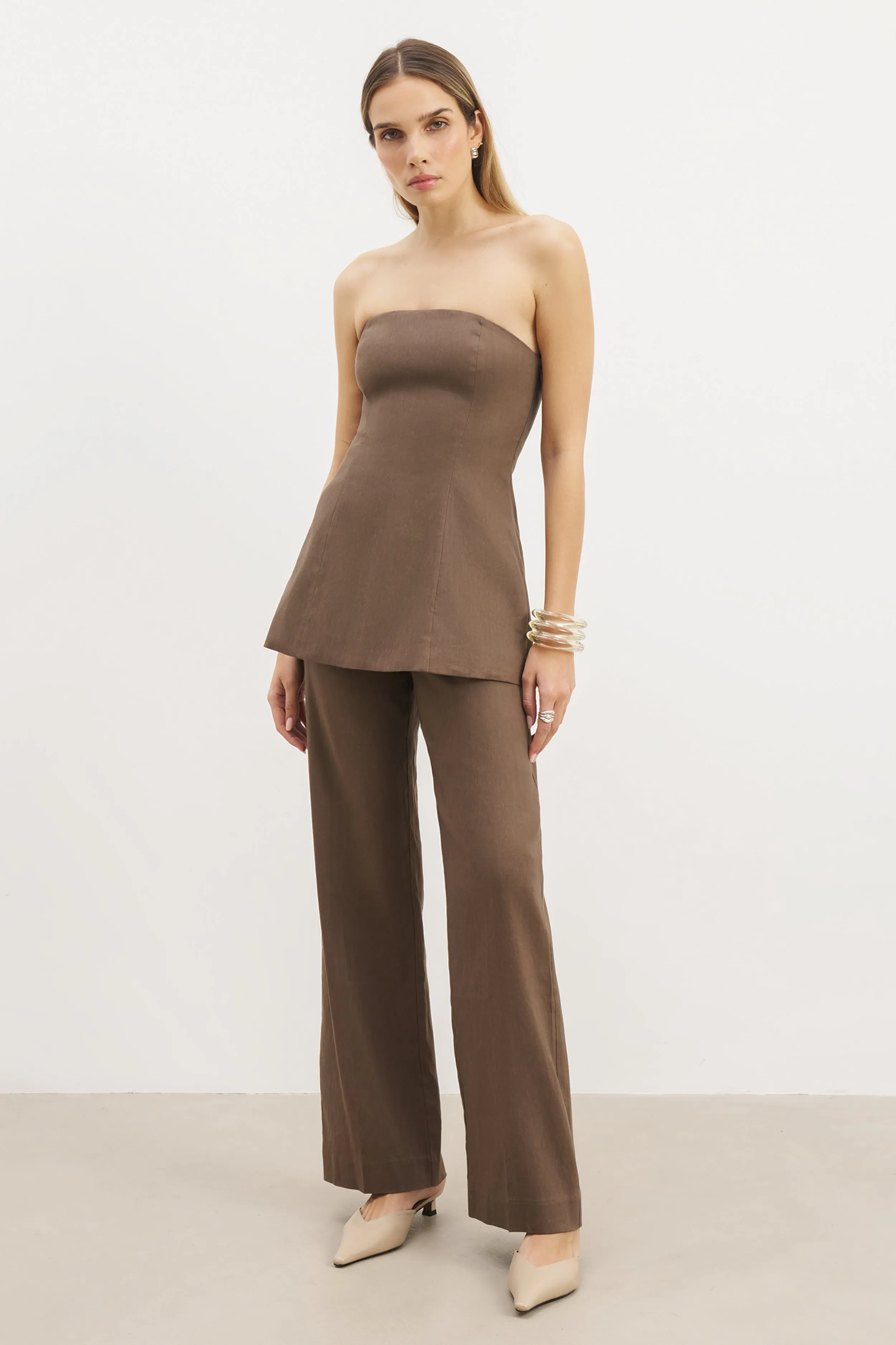 HypoallergenicFibers FrictionResistant Fabric Strapless Linen A Line Bodice - Truffle