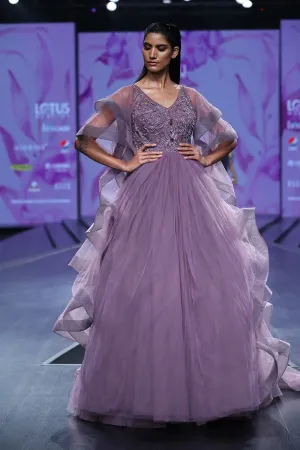 Layered Lavender Embroidered Ball Gown