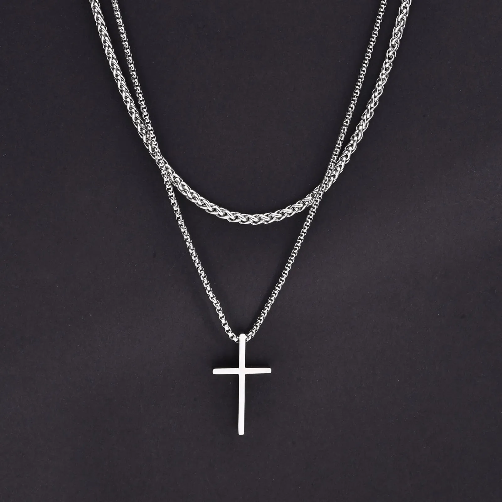 Layered Plain Cross Pendant Necklace