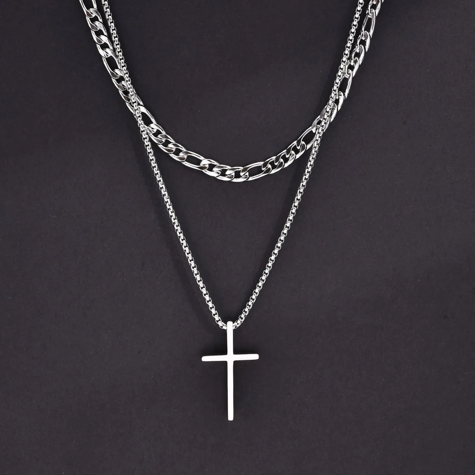 Layered Plain Cross Pendant Necklace