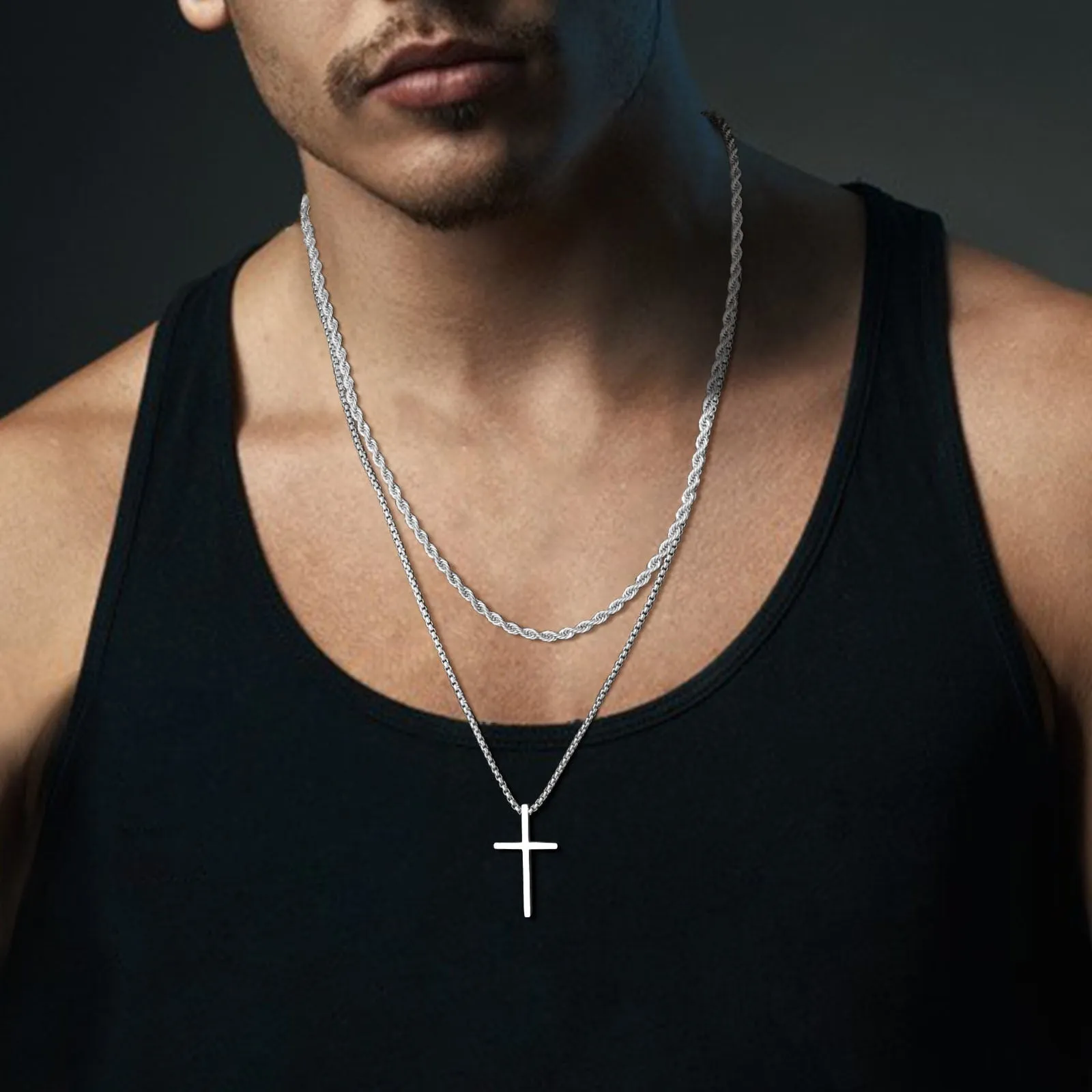 Layered Plain Cross Pendant Necklace