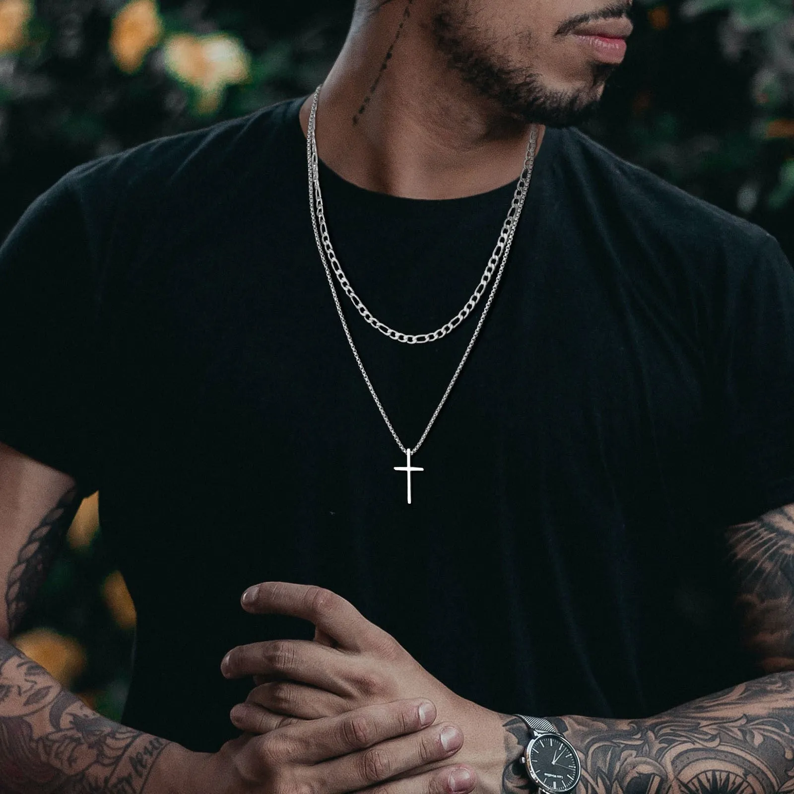 Layered Plain Cross Pendant Necklace