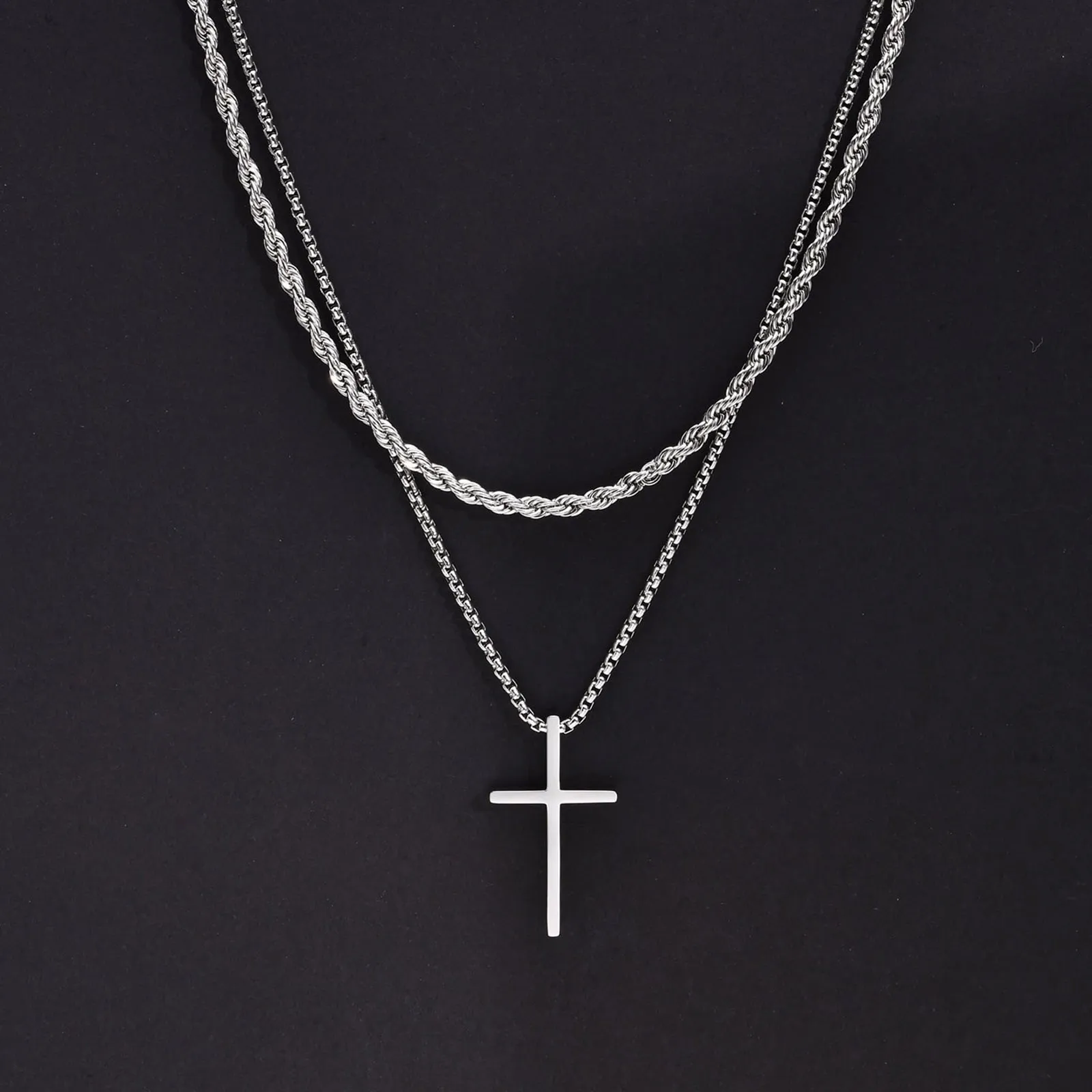Layered Plain Cross Pendant Necklace