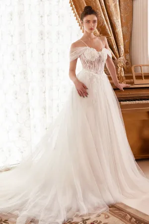 LAYERED TULLE A-LINE BRIDAL GOWN WITH CORSET BODICE CDWN307