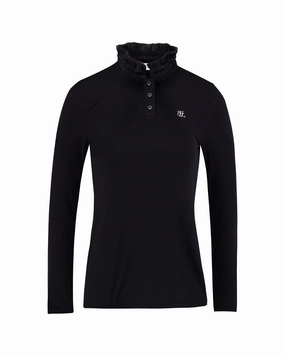 Hidden Zipper Pocket Shirring ribbon high neck t-shirt - Black