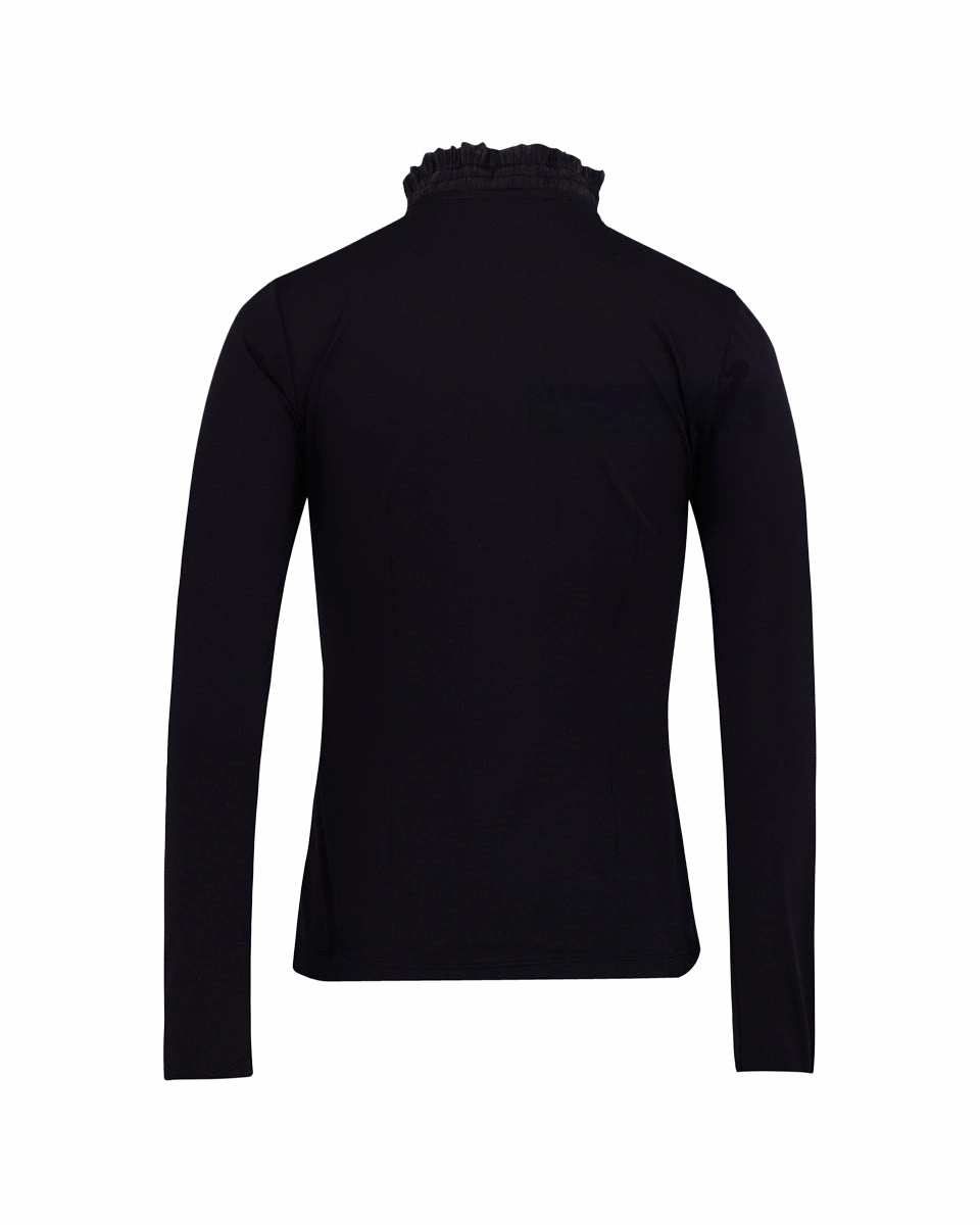 Shirring ribbon high neck t-shirt - Black Ventilated Back Panels