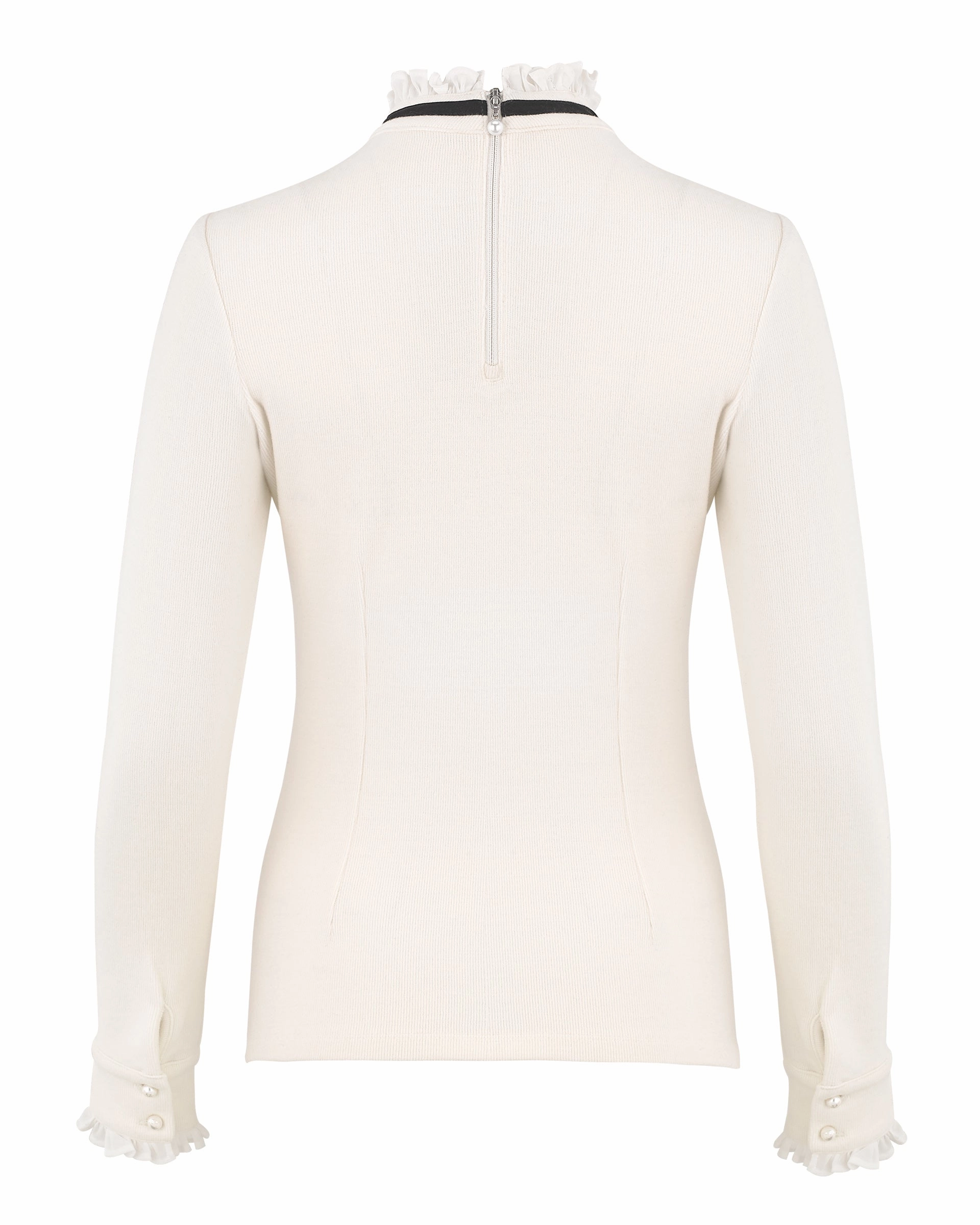AntiSnagYarnProcessing Velvet ribbon pleated T-shirt - Cream