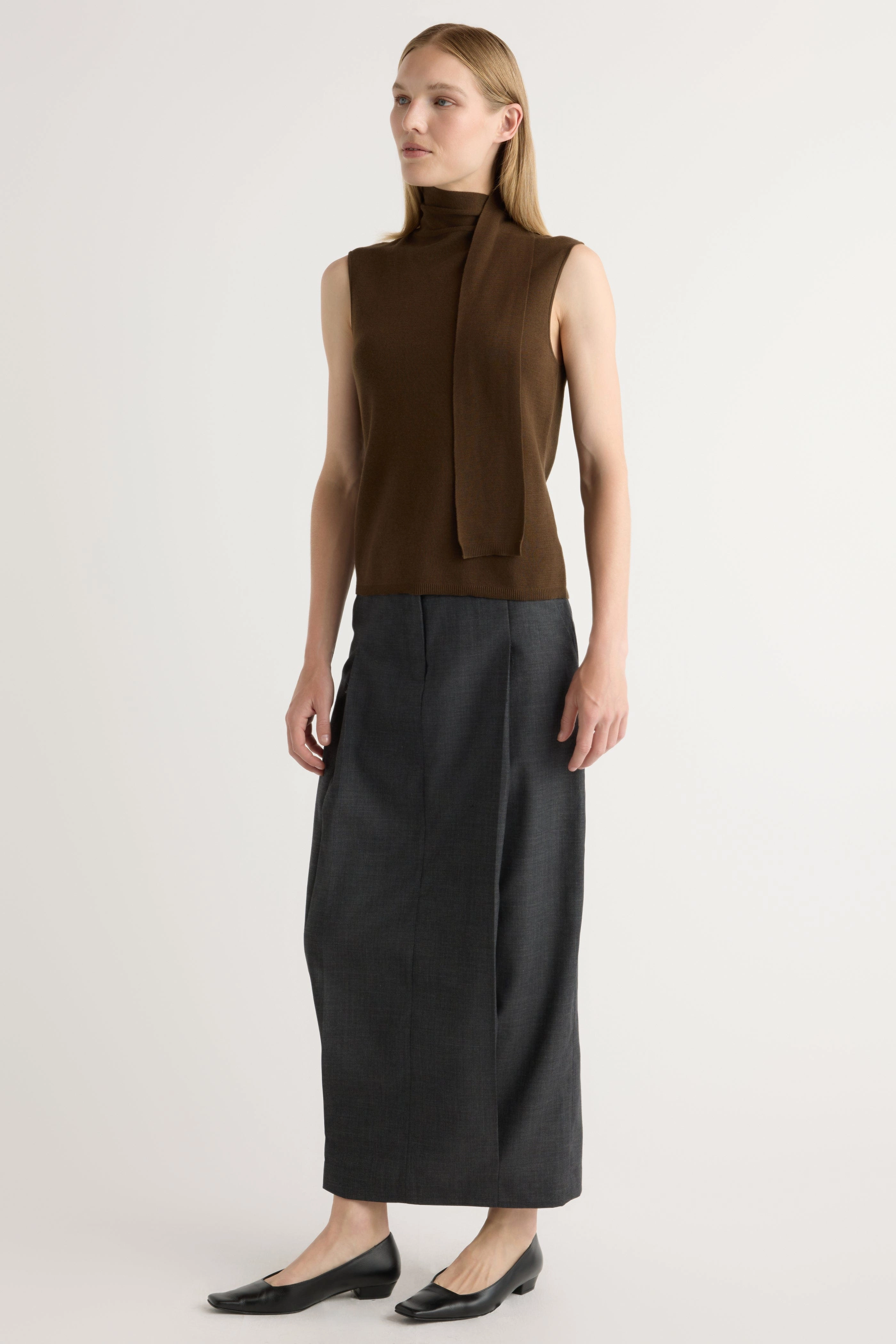 Demi Scarf-Neck Cotton-Silk Knit Top QuickRelease