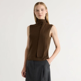 Demi Scarf-Neck Cotton-Silk Knit Top Thermal Regulation Fabric Double Layered Hem