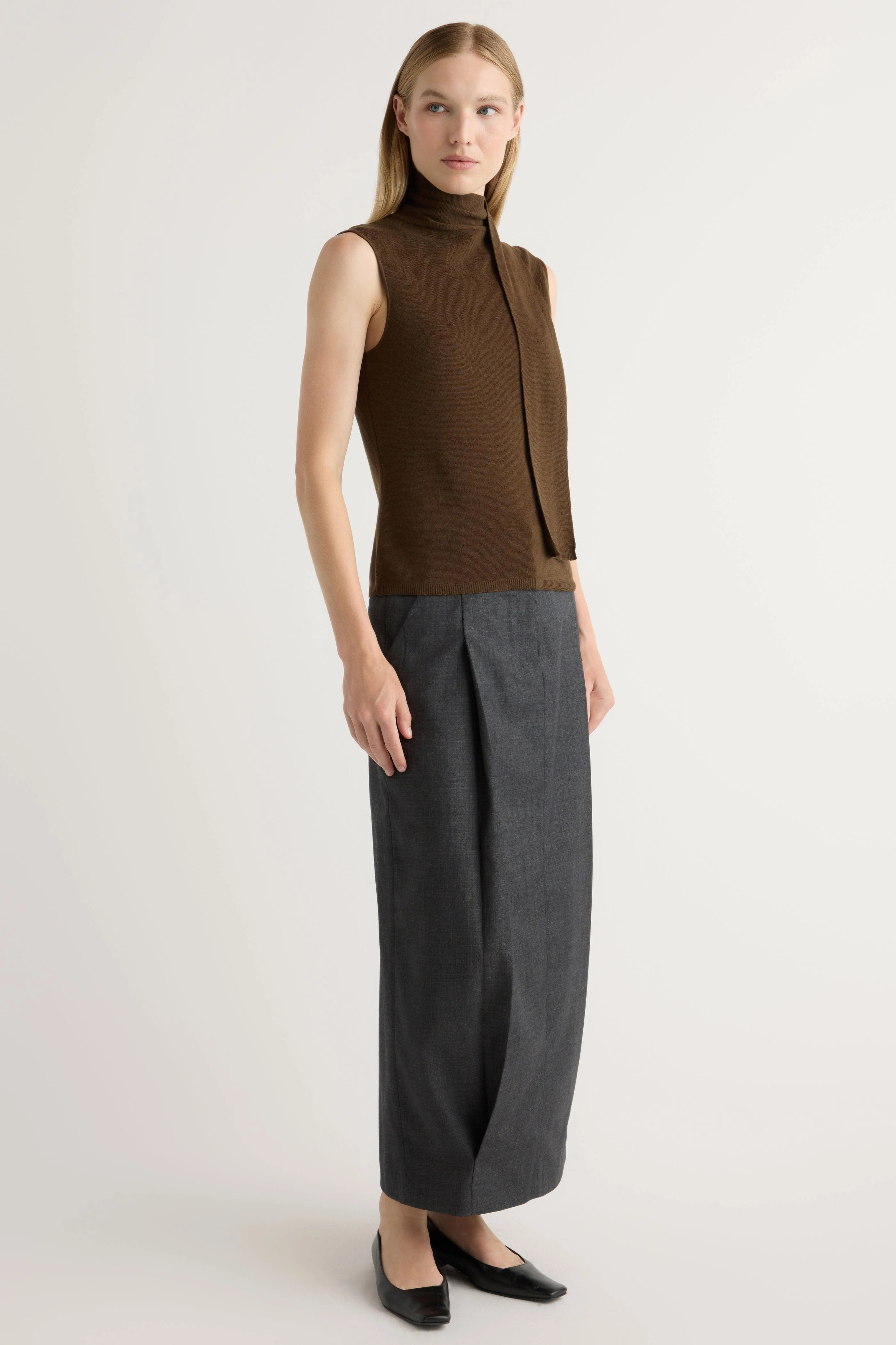 Demi Scarf-Neck Cotton-Silk Knit Top Relaxed Hoodie