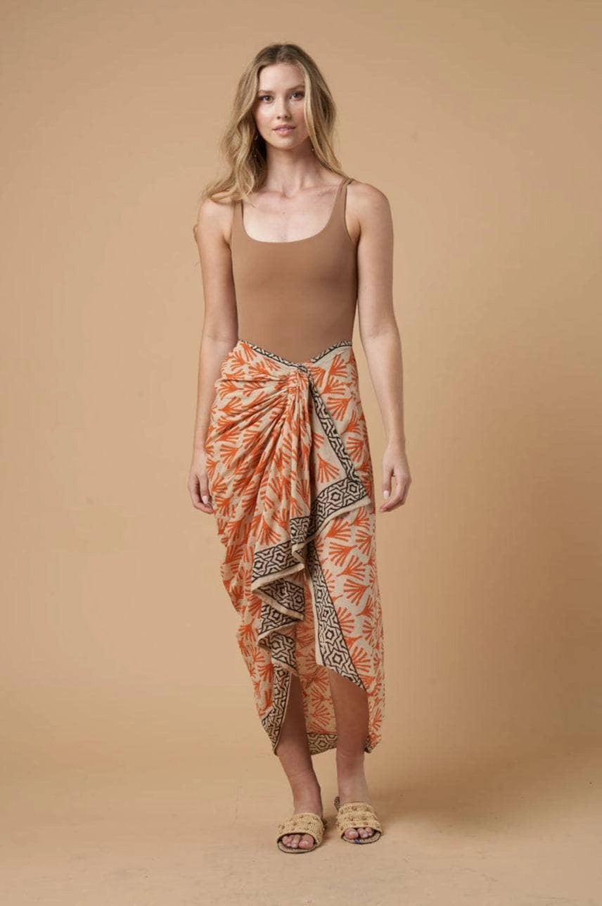 Ines Pareo Orange Skirt Casual Flex Casual Performance Fit