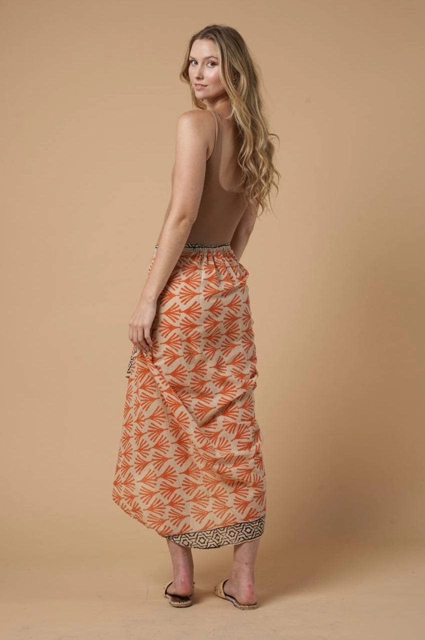 Ines Pareo Orange Skirt button detail Cotton Rich