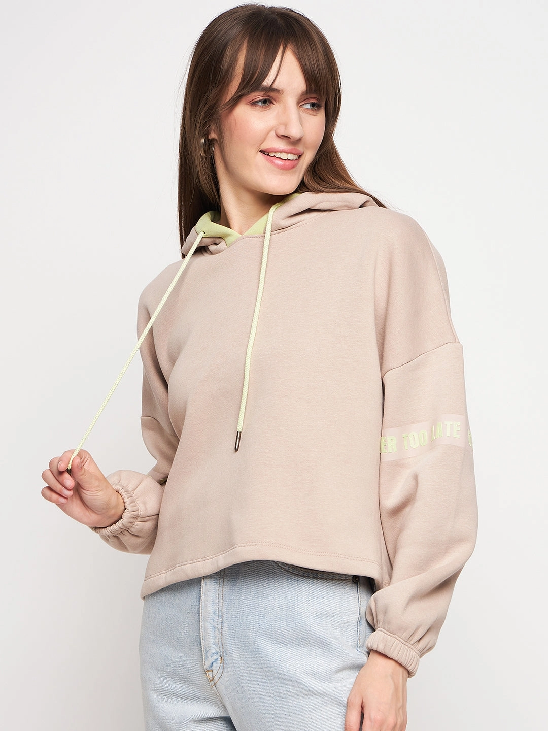 All Day Wear Effortless Hoodie Madame Beige Hood Neck Sweatshirt