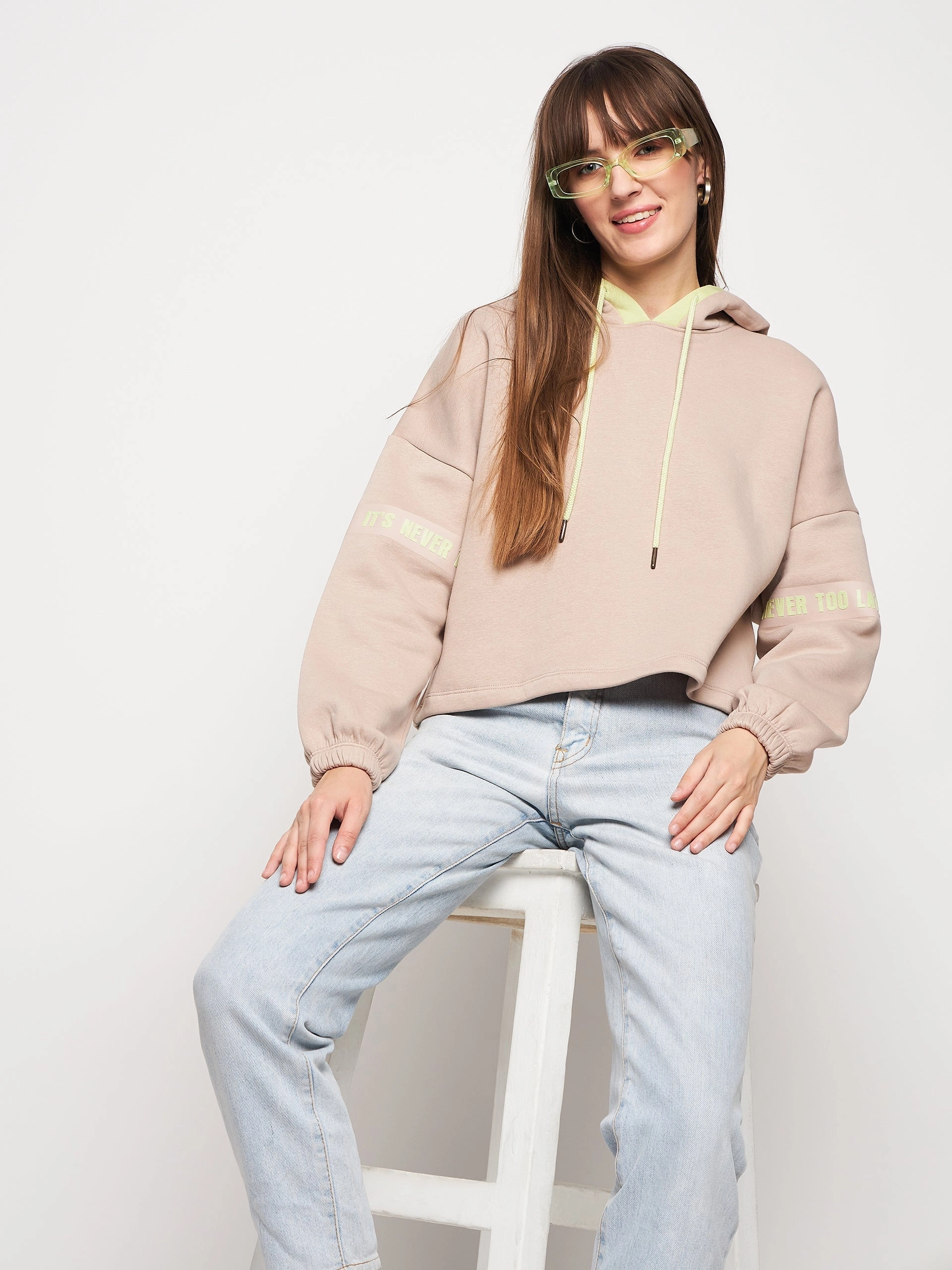Madame Beige Hood Neck Sweatshirt High End Active Comfort