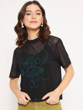 Madame Black Disney Print Top ReflectiveTrimDetails