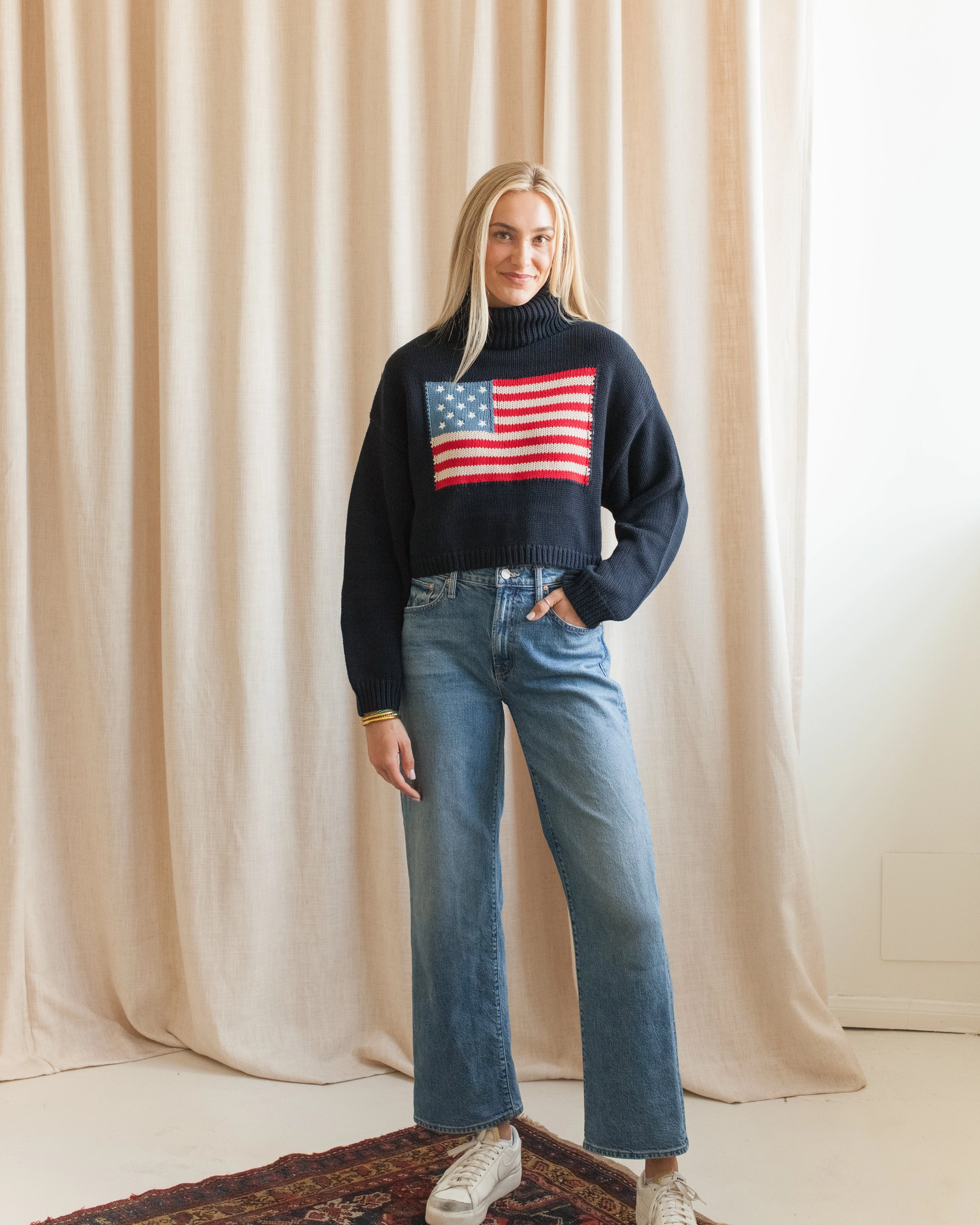 Americana Navy Turtleneck Functional Drape Layer Comfort